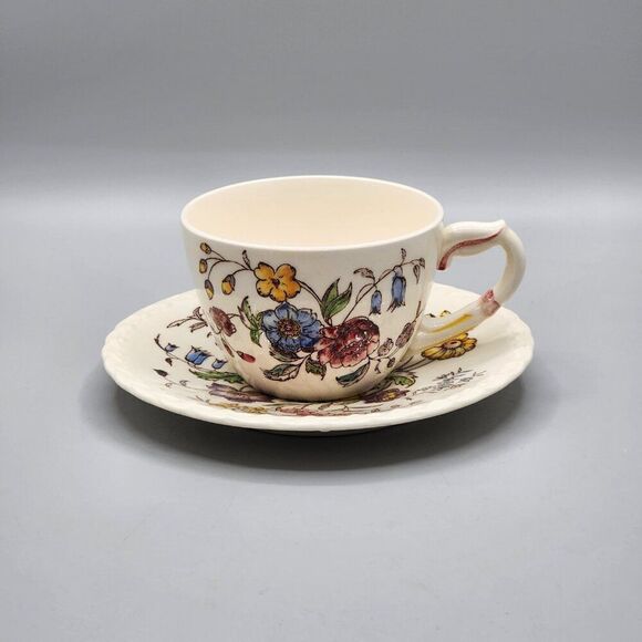 Vernon Kilns California May Flower Hand Painted Tea Cup & Saucer Set USA Garden - Picture 3 of 8